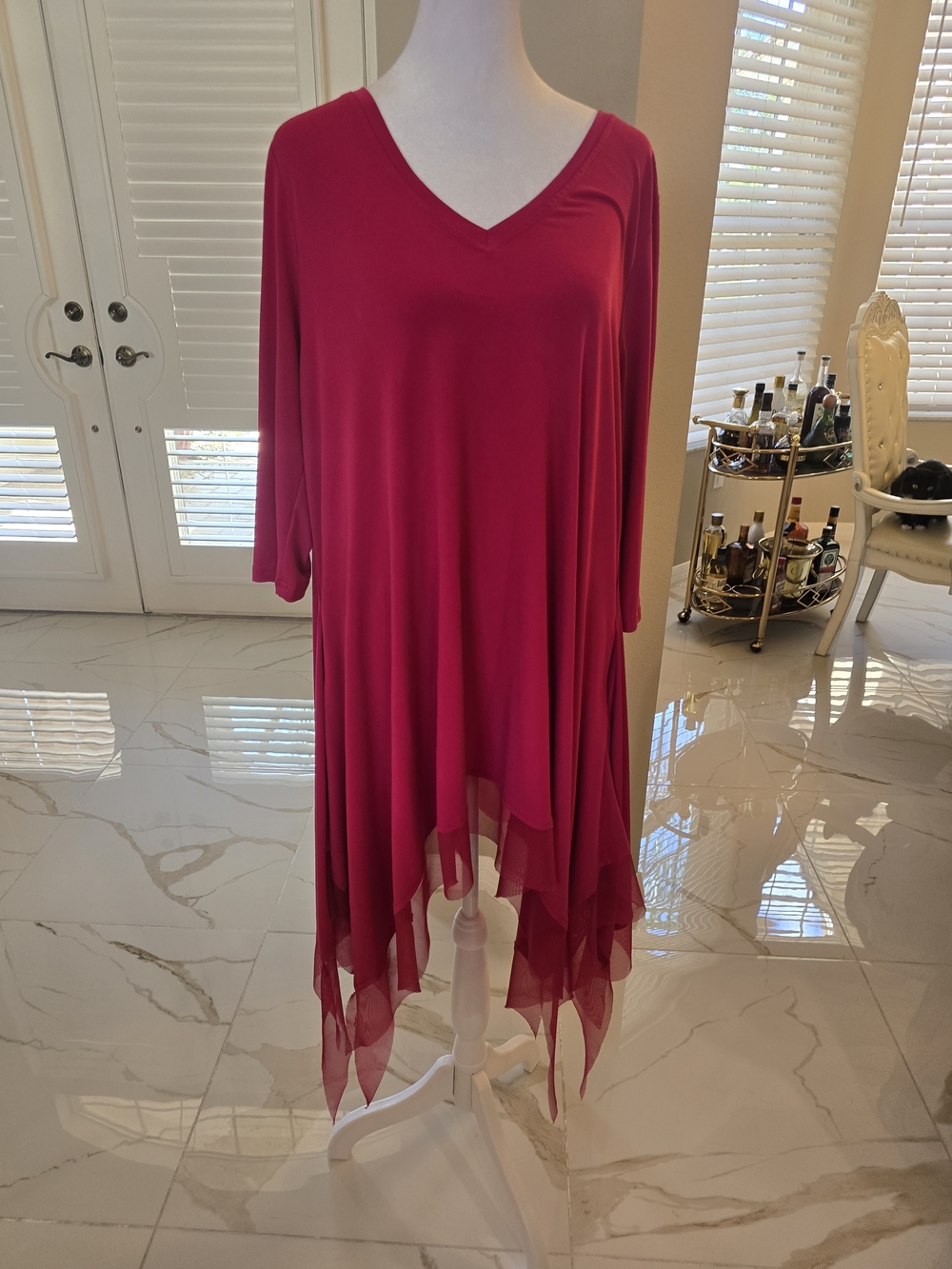 Carve Designs V-Neck Handkerchief Hem Tunic in Fuchsia